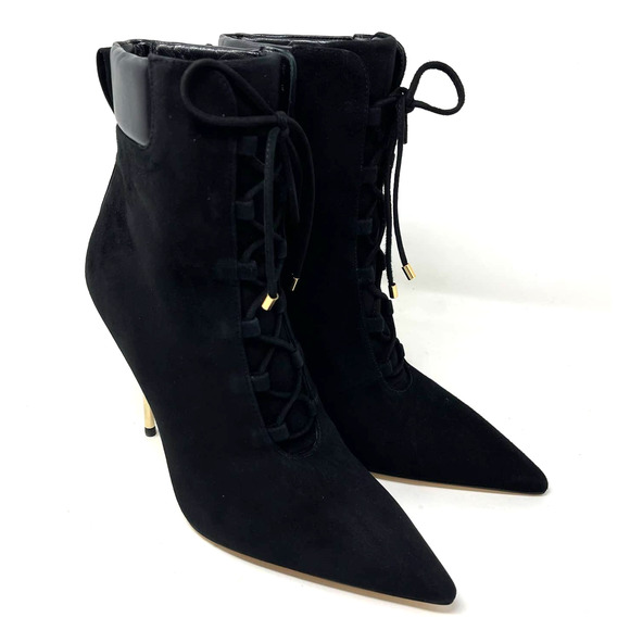 Good American Scandal Lace Up Stilleto Booties Suede Black Size 8.5 GA012K-X - Picture 5 of 9